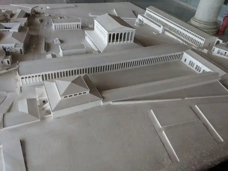 Architectural scale model of a classical Greek civic and sacred complex